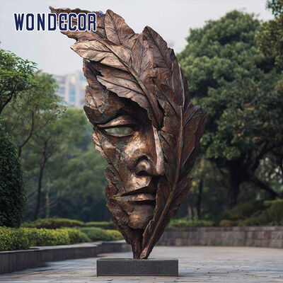 Outdoor Abstract Art Bronze Sculpture Leaf Face Statue