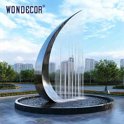 Large outdoor park square fountain stainless steel sculpture