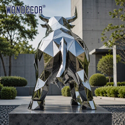Large Mirror Stainless Steel Geometric Faceted Bull Sculpture for Enterprise Park & Sales Office Landscape
